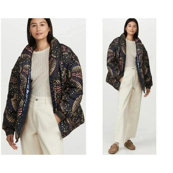 💕FARM RIO💕 Black Wild Bananas Metallic Reversible Puffer Jacket Large L NWT - Picture 7 of 16